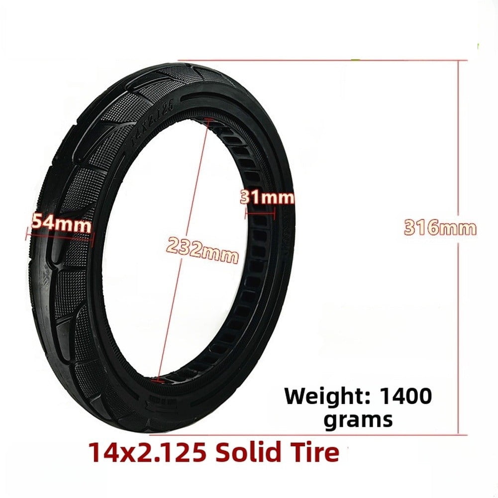 Mosiee 14X2.125 Solid Tire 14 Inch Rubber Anti-Puncture Off-Road Tyre for Electric Scooter Ebike Bicycle Wheel Accessories Replacement