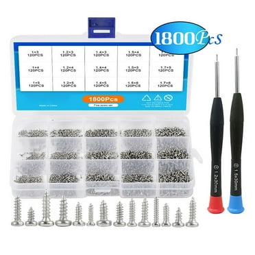 Mosiee 1800Pcs Self Tapping Mini Electronic Screw Assortment Wood Screws Set M1-M1.7