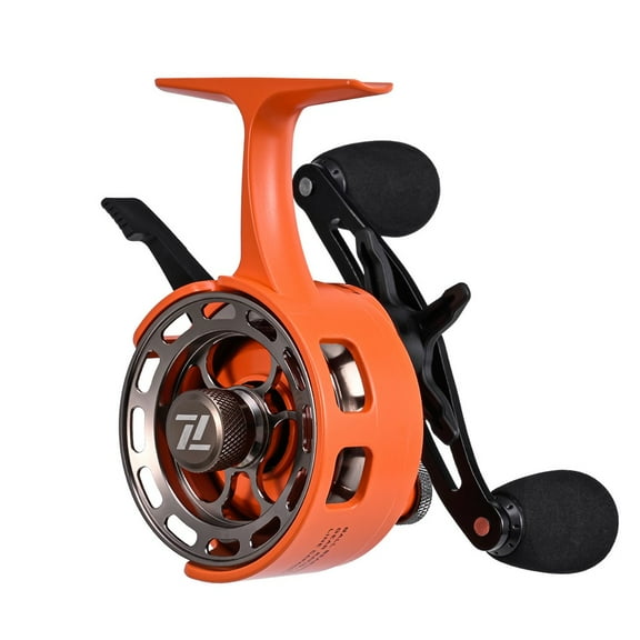 Mosiee 1Pc Ice Fishing Reel 3.2:1 Gear Ratio 3+1 Bearing Inline Ice Fishing Reel with Magnetic Drop System Winter Fishing Deep Water Orange Right Hand