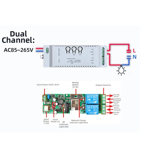 Mosiee 1Pc Smart Switch Door Switch Curtain Module Relay Module Dual & 4 Channels Smart Switch for Mesh Smart Switch Voice-Controlled 2-Channel