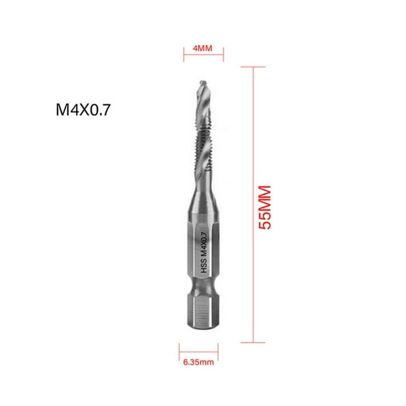 Mosiee 1Pc Tap Drill Bit Hex Shank Thread Metric Tap Drill Bits Screw Machine Compound Tap for Hex Chuck Tapping Machine M4