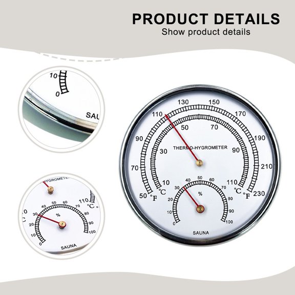 Mosiee 2 In 1 Digital Thermometer Hygrometer Sauna Fahrenheit Thermometer Hygrometer Large Silver-Rimmed Temperature Gauge