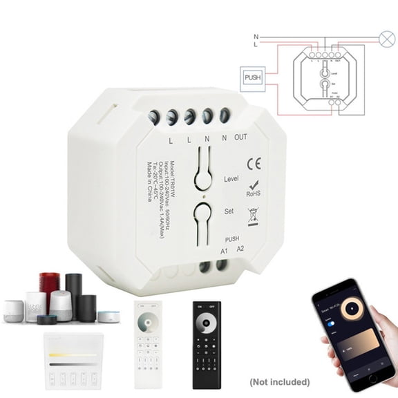 Mosiee 2026 Wireless Ac Triac Led Dimmer Switch 110-220V with Push Button Control for Dimmable Led Incandescent & Halogen Rf+ Wifi