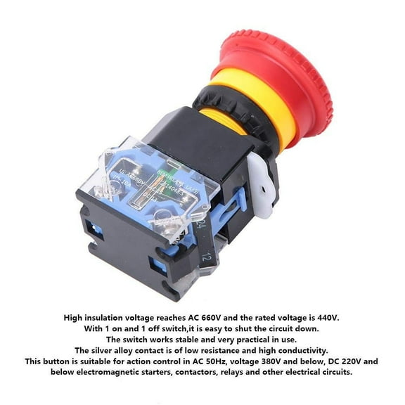 Mosiee 22Mm660V10A Emergencys Stop Switch Pushbutton Red Mushroom Head Self-Lock Pushbutton Stop Emergencys Power Off Stop 1 No + 1 N C