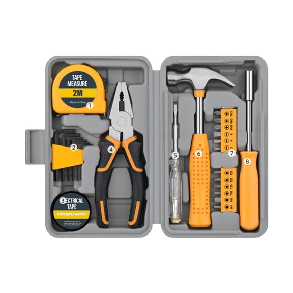 Mosiee 24Pcs Household Tool Kit with Bits Essential Tools for Home Repairs & Projects Yellow