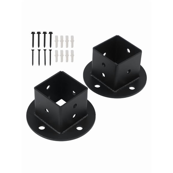 Mosiee 2Pcs Metal Base Bracket Kit Floor Flange Column Anchor Base Heavy-Duty Solid Square Fence Pole Base Black Wall Bracket Kit