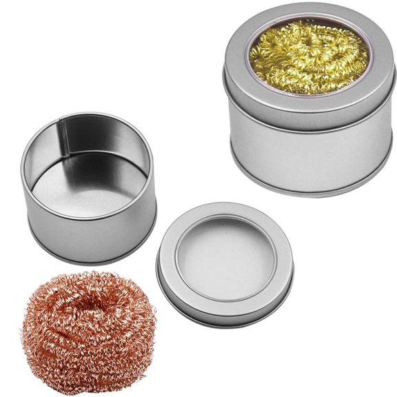 Mosiee 2Pcs Soldering Iron Tip Cleaner Steel Wire Ball with Tin Tank for Welding
