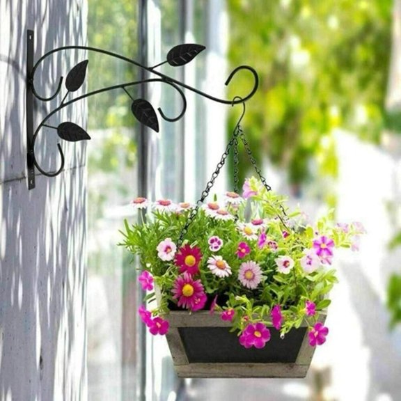 Mosiee 2Pcs Wrought Iron Wall Mounted Flower Pot Rack Wall Hanging Hanging Orchid Rack Black