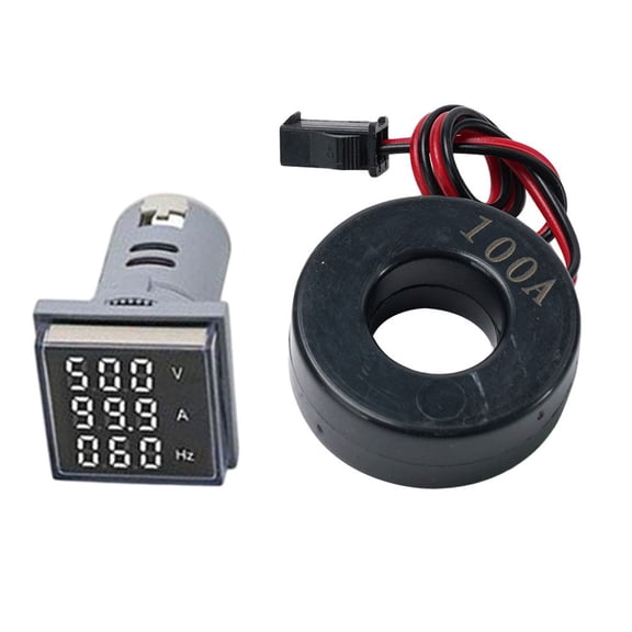 Mosiee 3 In 1 22Mm Digital Voltmeter Ammeter 60-500V 0-100A 20~75Hz Ac Current Frequency Meter Indicator Tester Square Led Signal Light White