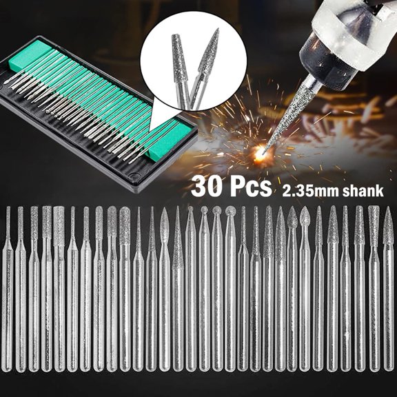 Mosiee 30Pcs Diamond Burs Set Tool Accessories for Electric Grinder Power Tools