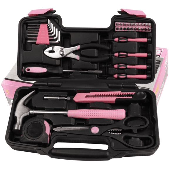 Mosiee 39Pcs Tool Set Complete Repair Kit Hand Tool Set with Measuring Tape for Repairs Pink