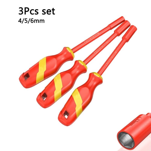 Mosiee 3Pcs Insulated 1000V Socket Hex Screwdriver Set Chrome Vanadium Steel