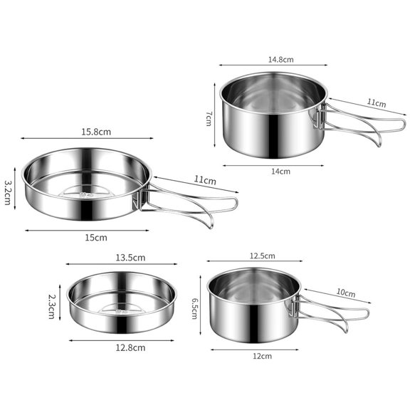 Mosiee 4-Piece Outdoor Pot Set Combination Camping Portable Foldable Handle 304 Cooker Four-Piece Set