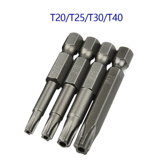 Mosiee 4Pcs Alloy Steel Torx Screwdriver Bit T20 T25 T30 T40 Hex Shank Magnetic Star 5 Point Screwdriver 50mm Hand Tool Accessories