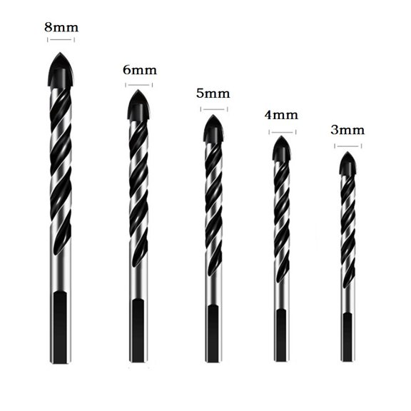 Mosiee 5Pcs Triangular Tungsten Carbide Drill Bit for Porcelain Concrete Glass 3-8mm Tool Kit Multi Tool Tools for Mechanic