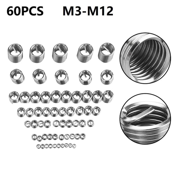 Mosiee 60Pc for M3 304 Stainless Steel Wire Thread Insert Set for Threaded Hole Repair with Spiral Design To Prevent Screw Loosening