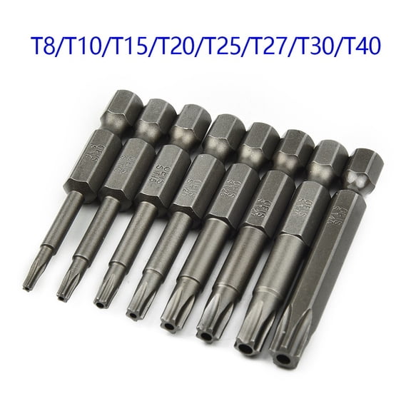 Mosiee 8Pcs 5 Point Torxs Screwdriver Bits 50mm Magnetic Star Screw Driver 1/4" Hex Shank T8 -T40 Series Hand Tools