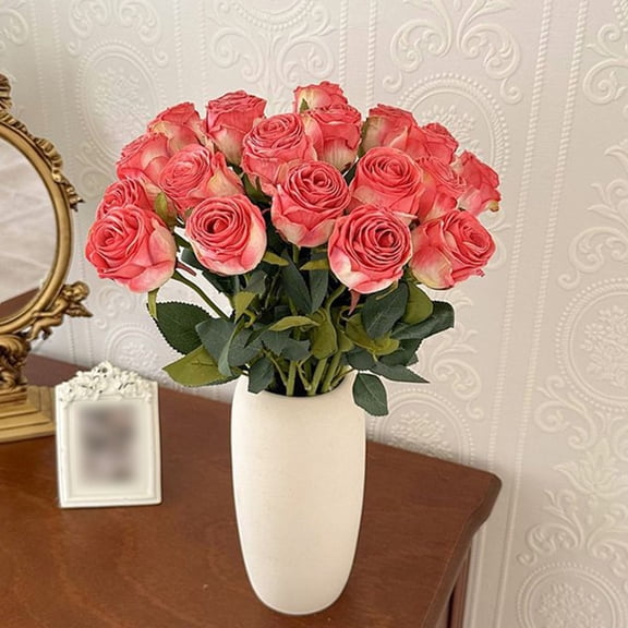 Mosiee 8Pcs Simulation Dried Rose Bouquet Living Room Table Decoration Silk Flower Deep Powder