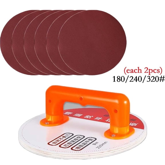 Mosiee 9Inch Self-Adhesive Sandpaper Holder Wear-Resistant Non-Slip Sanding Board Round Grinding Panel 180/240/320Grit Sandpaper A