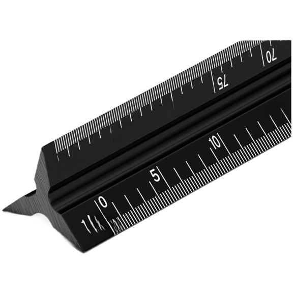 Mosiee Aluminum Triangular Scale Engraved Drafting Ruler Inches Centimeters Large Scale Black