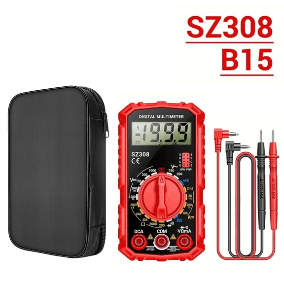 Mosiee Anengs Sz308 Square Wave Digital Multimeter 1999 Counts Hfe Triode Buzzer Tester Ac/Dc Voltage 10A Current Multimeters Meter Red -Bag