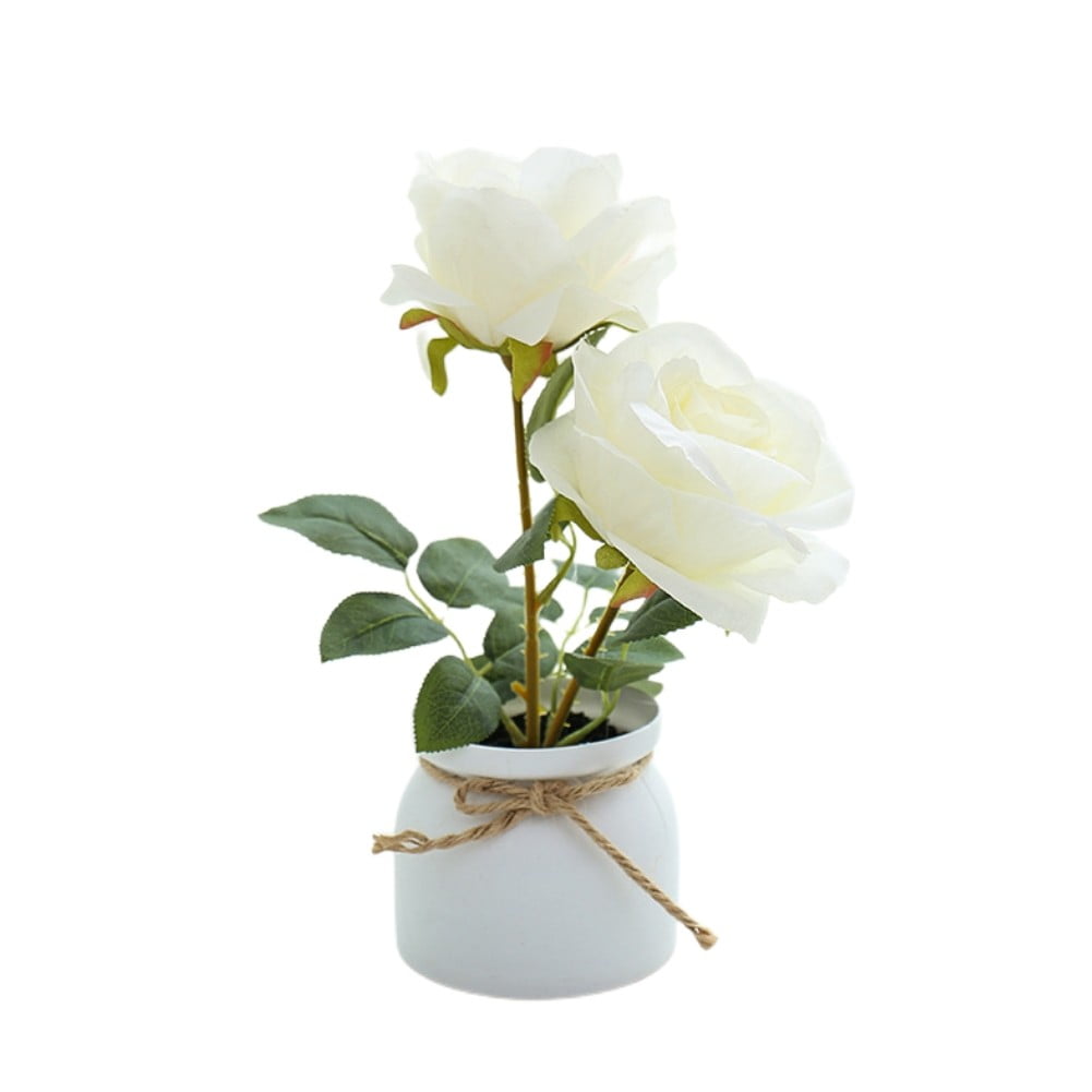 Mosiee Artificial Rose Flowers Small Tree In Pot Fake Plants Home Table