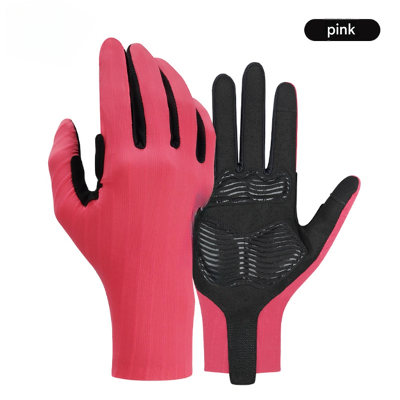 Mosiee Breathable Cycling Gloves Long Finger Uv Protection Shock Absorption Pink L