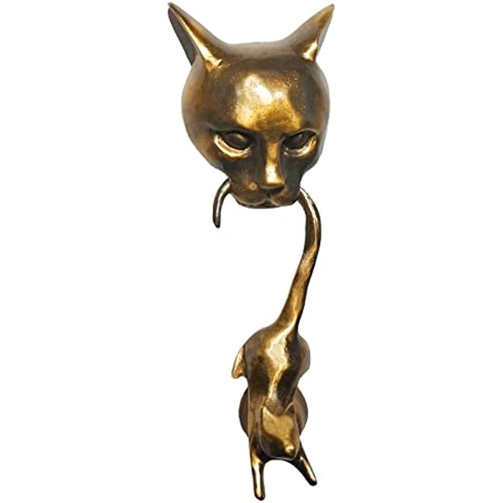 Mosiee Cat Holding Mouse In Mouth Door Knocker Wall Statue Art