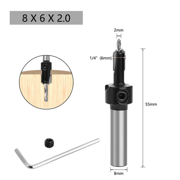 Mosiee Countersink Drill Bit 8mm Shank Screw Extractor Smoother Cutting Countersink Router Bit Fast Drilling Hss Woodworking 8X6X2.0