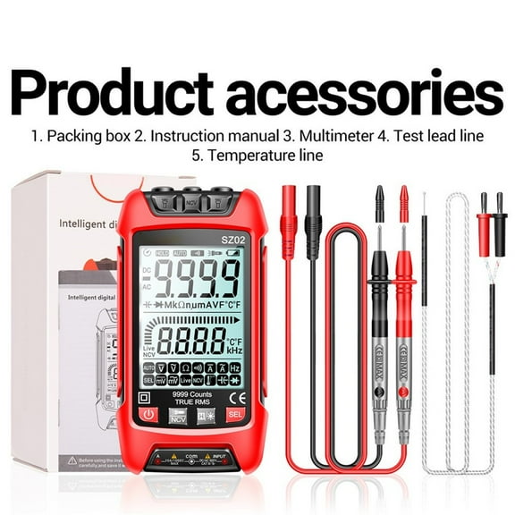 Mosiee Digital Multimeter Sz02 True Rms 6000 Counts with Easy To Read Display Red-Sz02