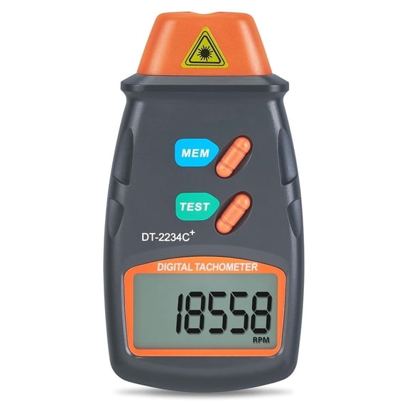 Mosiee Dt-2234C+ Non Contact Digital Optical Tachometer 2.5-99999 Rpm Infrared Motor Speed Meter with Data Storage for Engine Testing Yellow Button