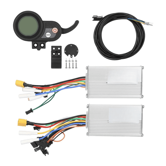 Mosiee Electric Scooter Dual Drive Controller Kit 60V 25A with Lcd Meter and Flat Head Wiring Harness for A+B Brushless Motor Systems