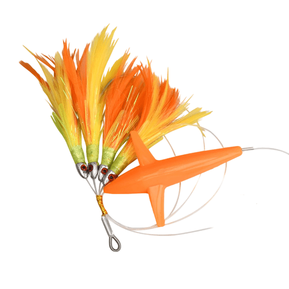 Mosiee Feather Trolling Skirt Tuna Lure for Big Game Boat Fishing Fake Bait Steel Hook Dragging Bait Airplane Head Propeller Feather Orange
