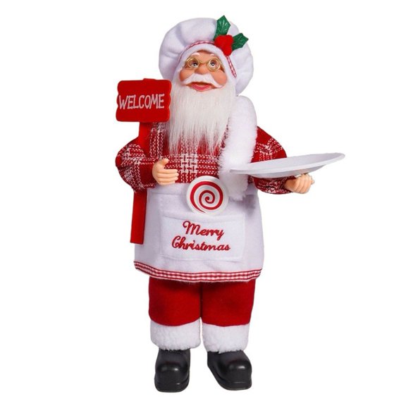 Mosiee Festive 12-inch Santa Figure Plush Doll for Christmas Window Decoration Chef-Style