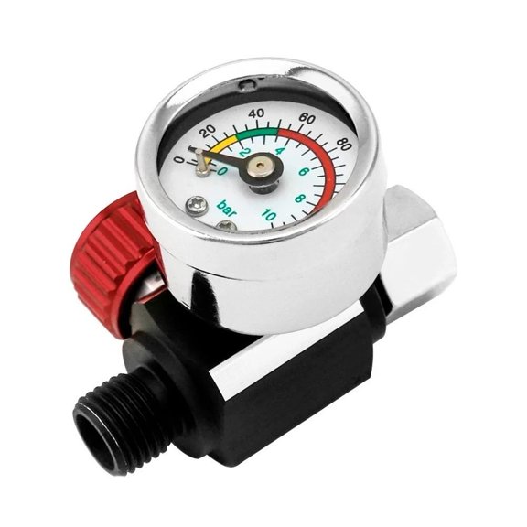 Mosiee G1/4 Thread Spray Paint Air Pressure Regulator Pressure Gauge Pneumatic Tool Accessory Air Compressor with Adjustment Knob Red
