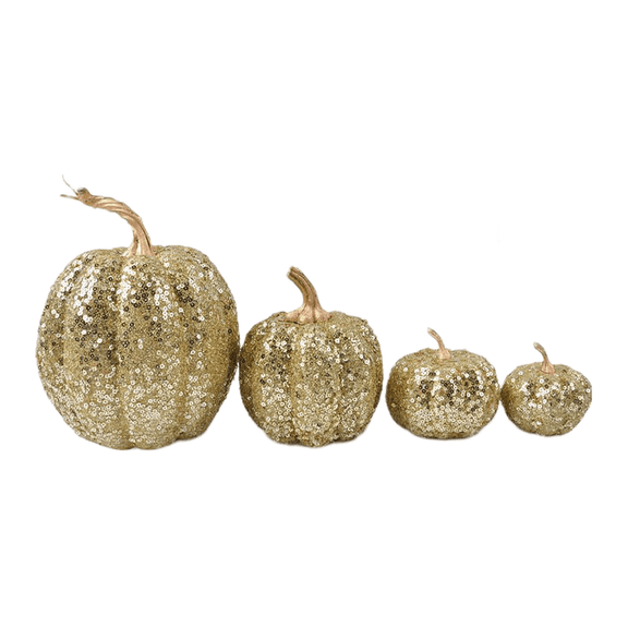 Mosiee Glamorous Gold Glitter Pumpkin Set 4 Decorative Foam Pumpkins for Decor A