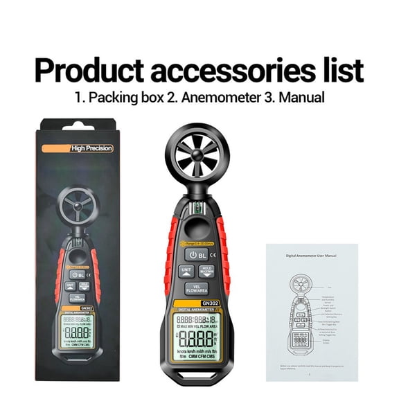Mosiee Gn302 Portable Anemometer Measures Airflow In M/S Km/H Ft/Min Knots Cfm Cmm