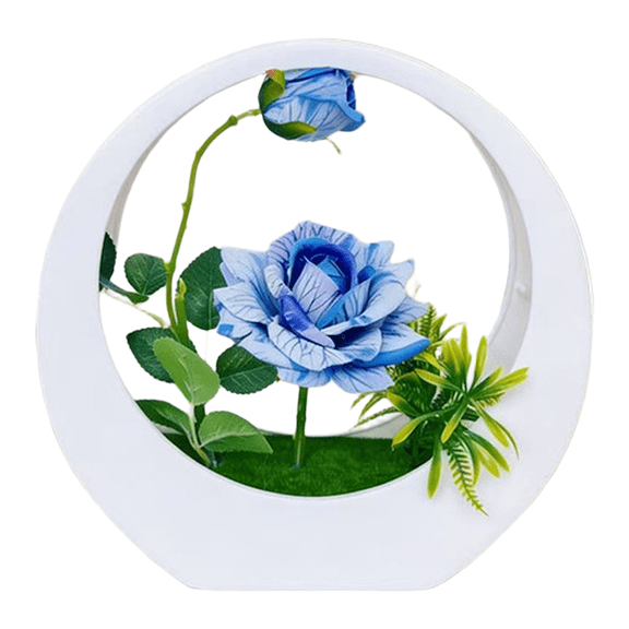 Mosiee Hanging Moon Box Artificial Flower Bonsai Present for Home Decor Wedding Blue