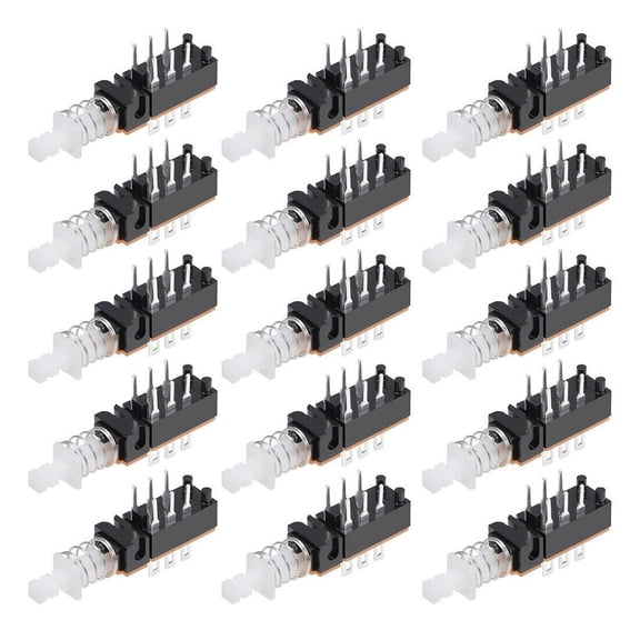 Mosiee High Quality Push Button Switch 1 Position 15Pcs 6 Pin Black Dpdt Plastic/Metal Push Button Switch Self-Locking
