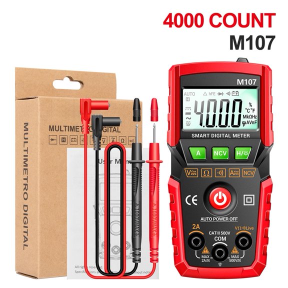 Mosiee M107 Digital Fully Automatic Multimeter Portable Instrument with 4000 Counts Red