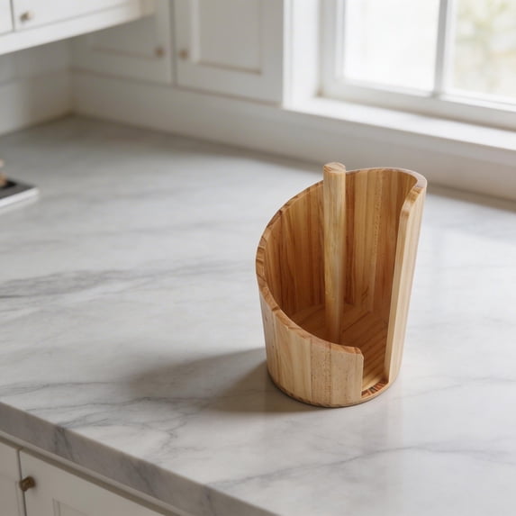 Mosiee Paper Towel Holder for Kitchen Countertop Wood Round Base with ...