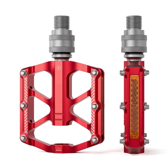 Mosiee Reflective Bike Pedal 3 Bearings Non-Slip Pedals Alloy Flat Waterproof Bicycle Pedals for Brompton Folding Bike Pedal Accessory Red
