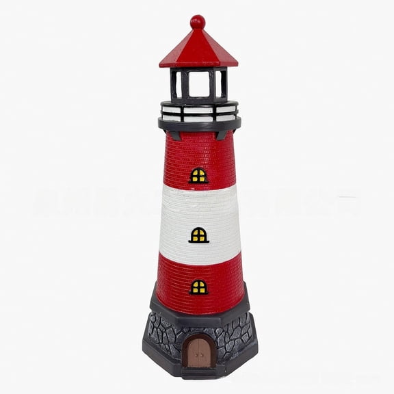 Mosiee Resin Solar Lighthouse Garden Ornament Blue Red with Automatic Sensor Light B