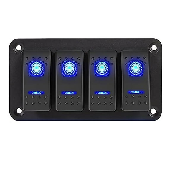 Mosiee Rocker Switch Panel,12V-24VDC, Blue Switches, Aluminum Panel, ON/Off, Waterproof