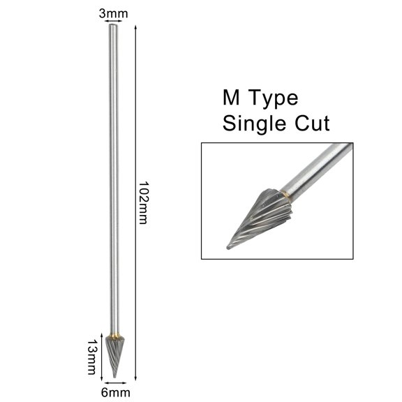 Mosiee Rotary Files Burr for Precision Molding Single Cut Alloy Steel Cutter 100mm Shank Length for Metal and Ceramic M