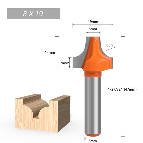 Mosiee Shank Engraving Milling Cutter End Mill Woodworking Plunging Cleaning Router Bit Round- Over Bit for Pvc Engraving Chamfer 19mm