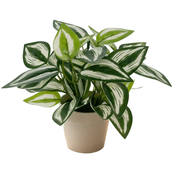 Mosiee Soft Rubber Potted Plant 20cm Tall 7 Branch Foliage for Indoor Decor Display White Stripes