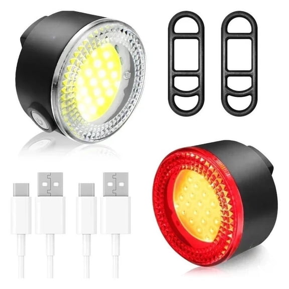 Mosiee Usb Rechargeable Cob Bike Light Set with 4 Modes Waterproof for Mountain C