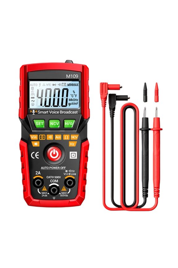 Voice-announced multimeter for multi-functional anti-burn electrical instrument tool Red