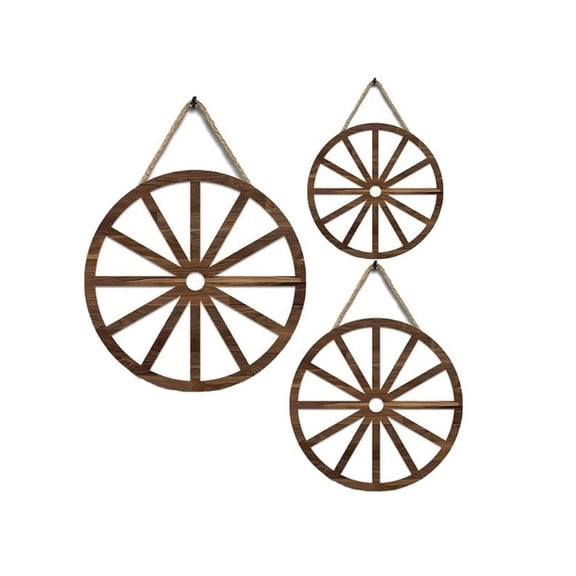 Mosiee Wooden Wagon Wheels Wall Decor Set Of 3 Farmhouse Rustic Country for Western